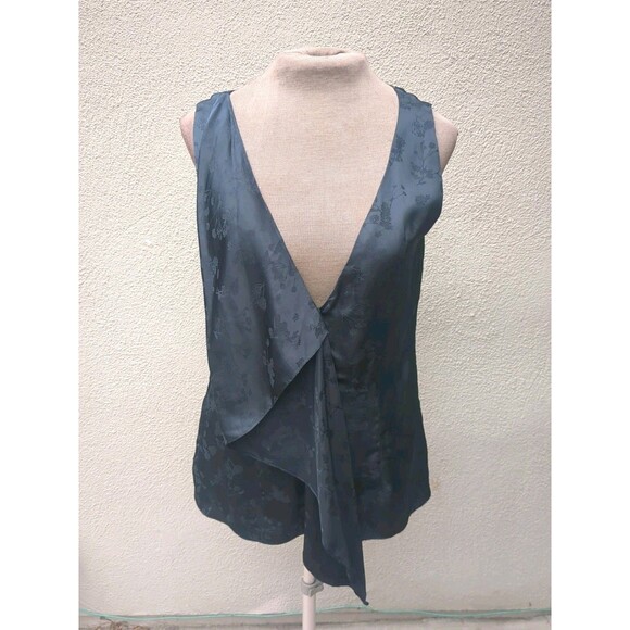 Rosetta Getty Top Size 8 Scarf Hem Sleeveless Silk Shell Embossed Whimsey Goth - Picture 1 of 16